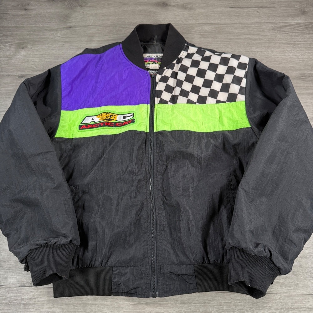 Vintage Articwear Team Artic Cat Snowmobile Racing Light Snow Jacket Sz L READ